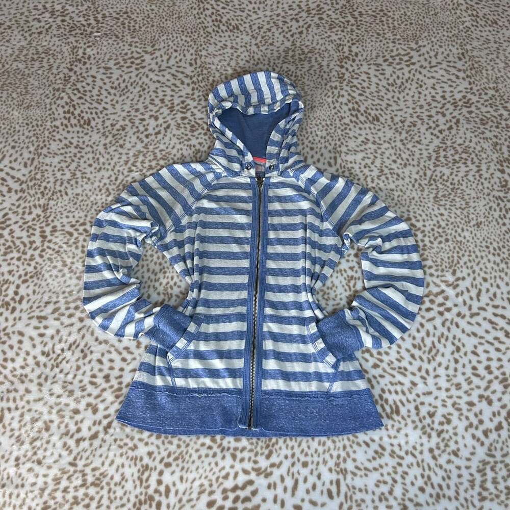 SO Blue and White Striped Full-Zip Hoodie Sweatshirt with Pockets Size Medium